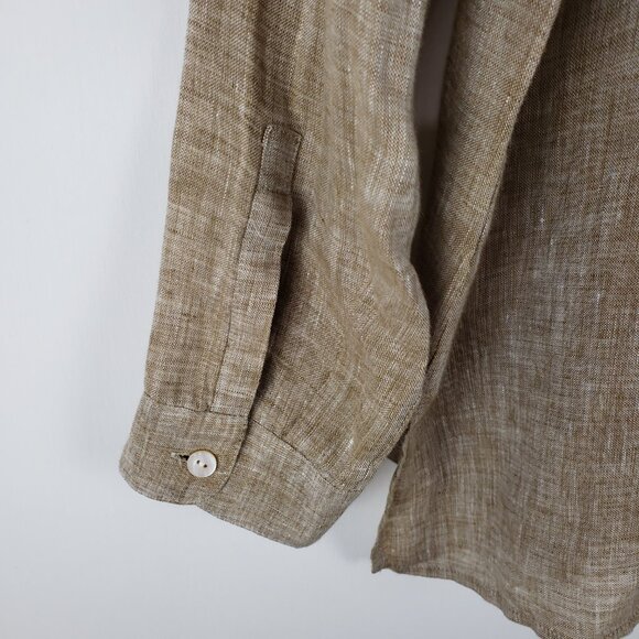 J Jill Love Linen Brown Tan Button Up Top Long Sleeve Slit Placket Size Small - Picture 7 of 9